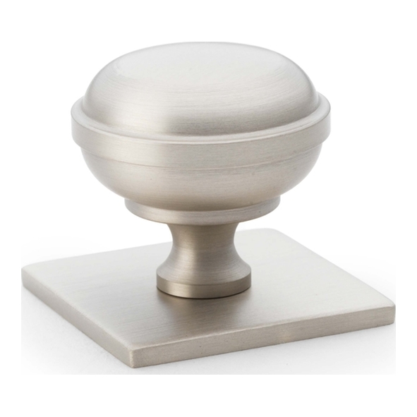 AW826-34-SN • 34mm • Satin Nickel • Alexander & Wilks Quantock Cupboard Knob on Square Backplate